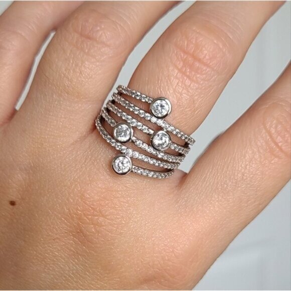 Vintage Sterling Silver Sparkle Crystal Layer Wrap Ring Size 6 - Picture 13 of 16